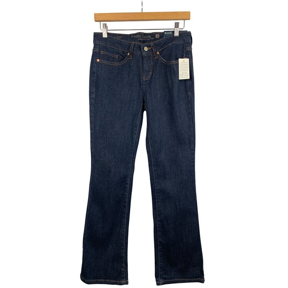 Faded Glory Womens Midrise Bootcut Jeans Size 4 Dark Blue Denim Slim Fit